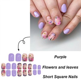 Cute Bee Press on Nails Colorful Flower False Nail Short Square Acrylic Nail Mirror Reusable Full Cover Fake Nails for Women Girls