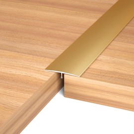 NeatiEase T Molding Floor Transition Strip, Aluminum Laminate Flat Divider for Joining Gaps, Threshold, Tiles, Gold, 4ft x 1.6in (3pcs)