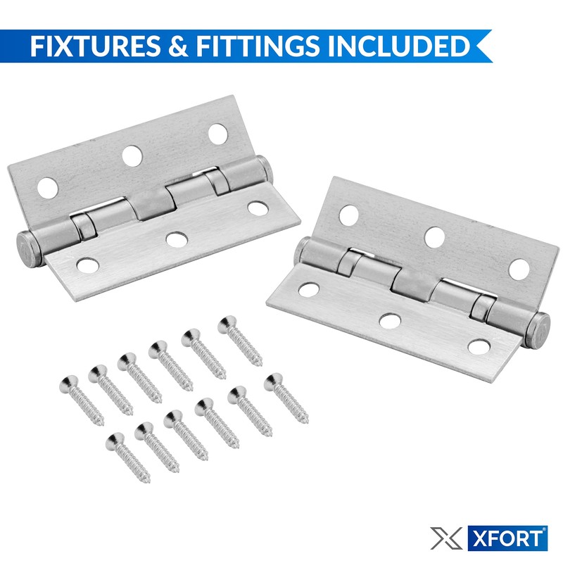 XFORT 3 Inch (75mm) Satin Chrome Ball Bearing Hinges, Steel