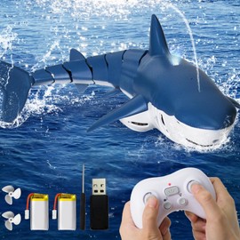 Kafuzi 2.4Ghz Remote Control Shark Toys for Pool, 1:18 Scale High Simulation Shark for Kids, Electric RC Sharks Toys with Light & Spray Water Function for 6 7 8 9 Year olds Boys Girls