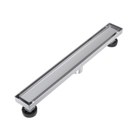 Dilvii 28 Inch Linear Shower Drain, Brushed Stainless Steel Rectangle Bathroom Tile Insert Floor Drain with Reversible Cover, Hair Catcher, Adjustable Feet