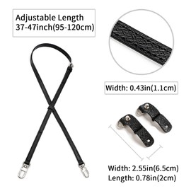 KOMHPS Purse Straps Replacement, Leather Handbag Crossbody Shoulder Strap Adjustable for Longchamp Bag Women(Black Sliver Doll)