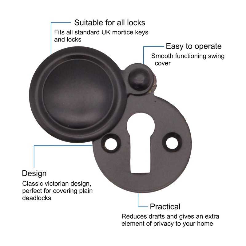 Victorian Keyhole Covered Escutcheon for Front Doors 35mm Black| Pack