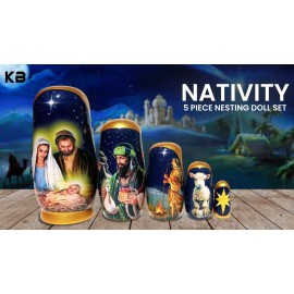 Kalea Boutique Nativity 5 PC Russian Style Nesting Dolls, Stacking Toy Jesus Nativity Egg Set