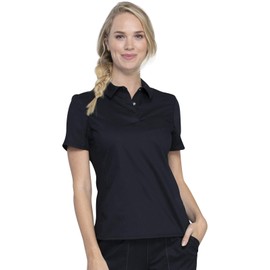 Cherokee Women Scrubs Top Workwear Revolution Tuckable Snap Front Polo WW698, XL, Black