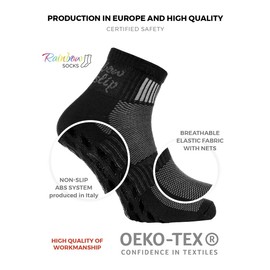Rainbow Socks - Women Men Cotton Non Slip Grip ABS Sport Socks - 2 Pairs - Black M