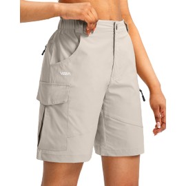 Viodia Pantalones cortos cargo de senderismo para mujer de 7 pulgadas con bolsillos UPF50, impermeables, de secado rápido, ligeros, para mujer, golf, casual, al aire libre, pantalones cortos de verano, Caqui Claro, XL