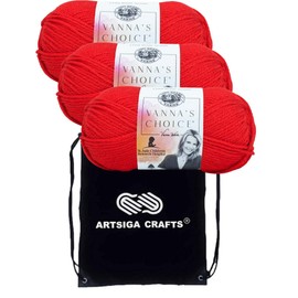 Lion Brand Vanna's Choice Scarlet 860-113 (3-Skeins - Same Dye Lot) Worsted Medium #4 Acrylic Yarn for Crocheting and Knitting with Project Bag
