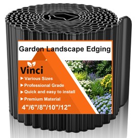 Vinci Garden Landscape Edging Border, 10 Inch x 20 FT Corrugated Sturdy Metal Easy Installation Safe Hemmed Lawn Garden Border Edges for DIY Flower Beds, Pathways and Patio Design (Black)