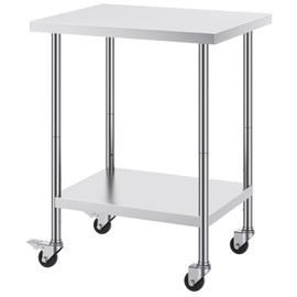 Happybuy 24 x 30 x 38 Inch Stainless Steel Work Table, Heavy Duty with 4 Wheels, Adjustable Height for Commercial Kitchen, Restaurant, Food Prep