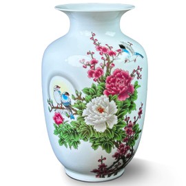 MTME Porcelain Figurines, Jingdezhen Decorative Flower vase, Home Decor, Wedding Gifts, Aesthetic Sculpture Home décor (Peony and Bird)