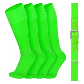 VONMELLI Youth Baseball Socks and Belt Combo, Elastic Fluorescent Green Softball Belt and Socks for Boys (2 Pairs of Socks & 1 Belt)