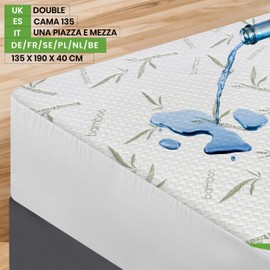 Utopia Bedding Waterproof Bamboo Mattress Protector 135 x 190 cm Fits up to 40 cm deep, Bamboo Mattress Cover Single, Breathable, Fitted Style All Around Elastic