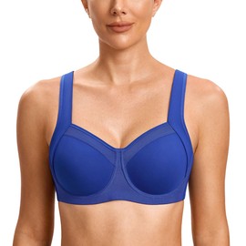 SYROKAN Sujetador Deportivo de Alto Impacto con Aros y Tirantes Ajustables para Mujer Azul Ondulante 36F