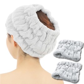 Towa Sangyo Hair Dry Towel, Hair Turban, Kufu 2-Piece Set, Hair Band, Gray, Face Washing, Quick Drying, Water Absorbent, Wide, Microfiber, Bath, Pool, Fluffy, Hair Dry Cap, Hair Cap, Women's, Men's,