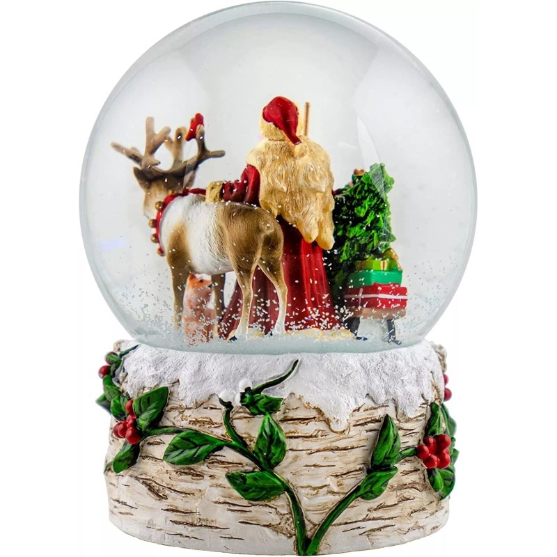 San Francisco Music Box 120MM Musical Santa w/ Reindeer Snow