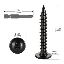 #10 x 1-1/2" Black Truss Head Wood Screws, Phillips Drive Fast Self Tapping Screws, Zinc Plated Carbon Steel, Full Thread, 80 PCS