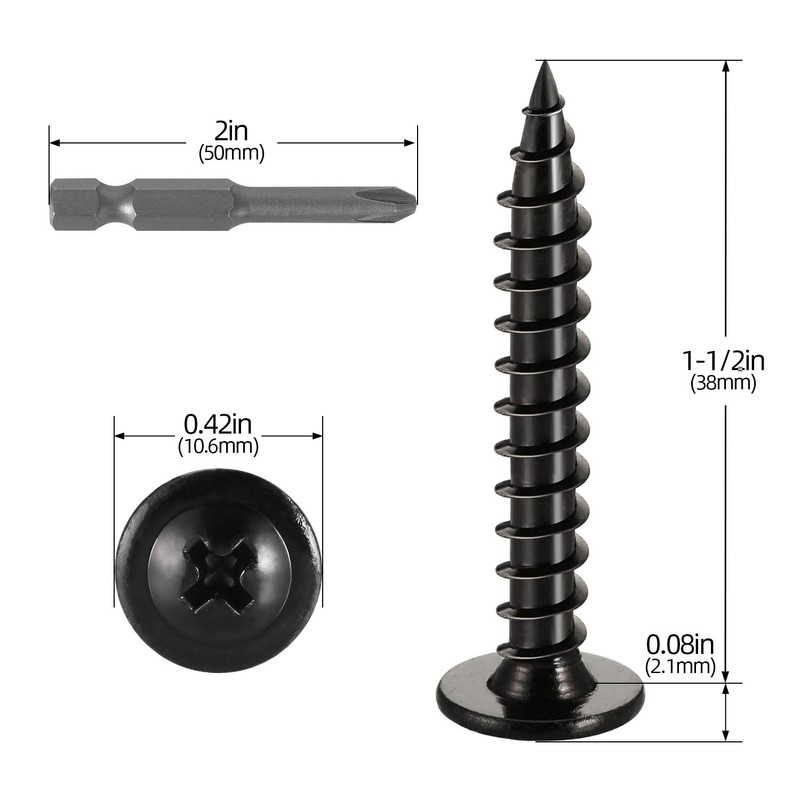 #10 x 1-1/2" Black Truss Head Wood Screws, Phillips Drive