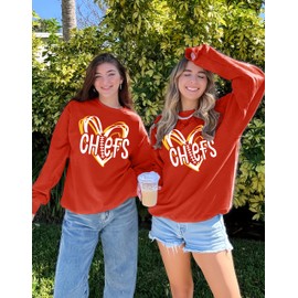 MAPICK Football Sweatshirt Womens Game Day Long Sleeve Graphic Jersey Oversized Sweater Shirts(Red,Small)