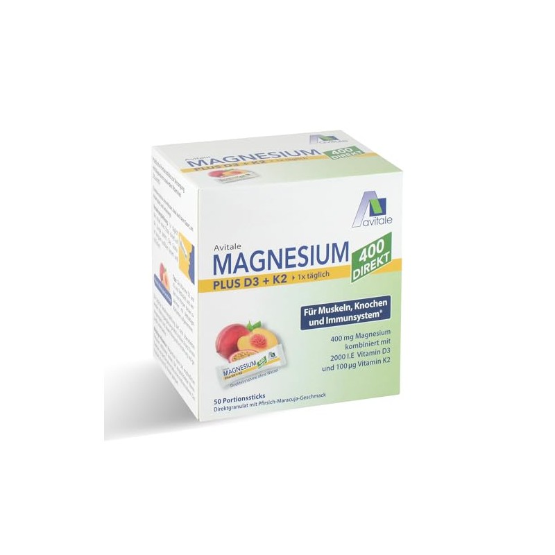 Magnesium 400 + D3 + K2 directly with delicious peach-passion