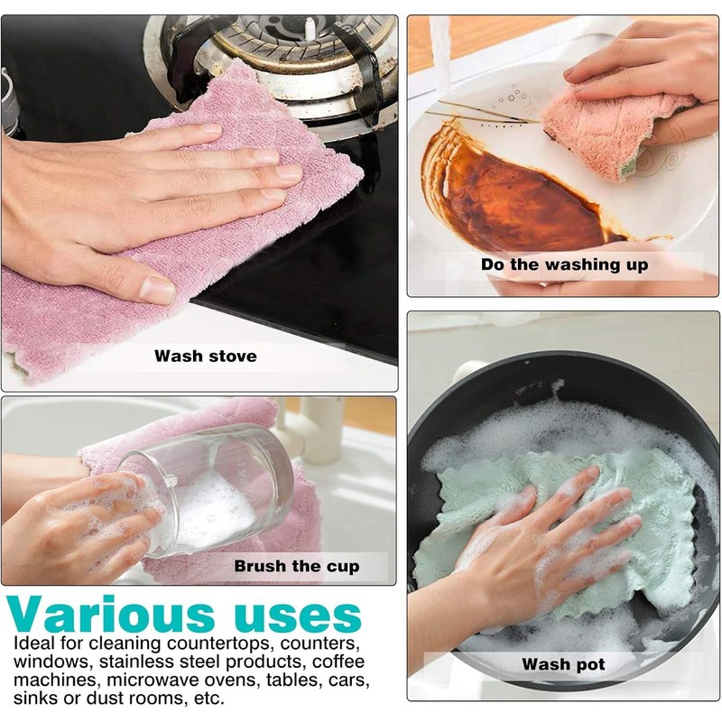 Roellgs Dish Cloths 15 Pack,Super Absorbent Coral Fleece Kitchen Cloth