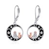 Cat Earrings Sterling Silver Moon and Star Dangle Earrings Cat