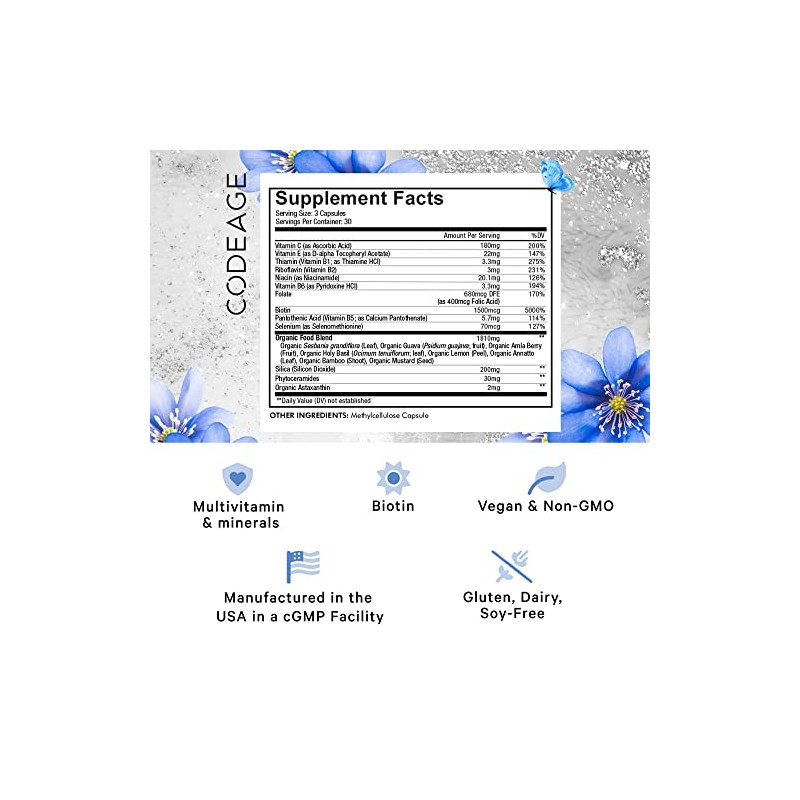 Codeage Biotin Supplement with Vitamin C, Vitamin E, Vitamin B6,