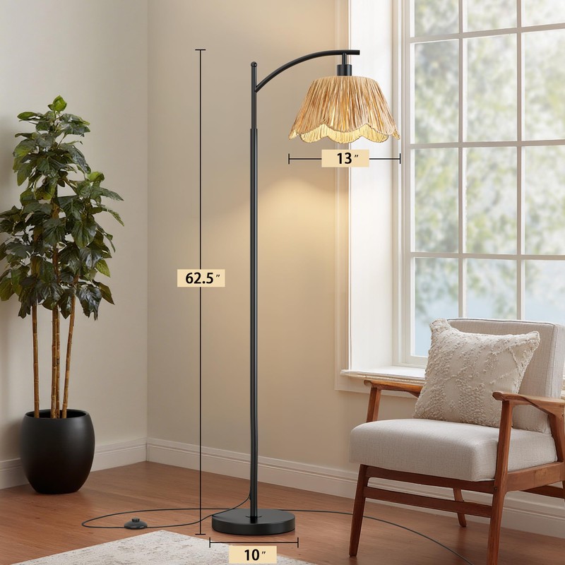 Oneach Boho Rattan Floor Lamp for Living Room, Farmhouse Standing