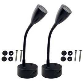 ANYPOWK 2 x RV 12V Reading Light with USB Port: Color Temperature with 3 Options, Stepless Touch Dimming Flexible Gooseneck 360° for Motorhomes, Caravans, Boats
