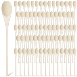 Zubebe 100 Pcs 12 Inch Long Wooden Spoons for Cooking Kitchen Crafts Long Handle Oval Wood Mixing Spoons Baking Mixing Serving Craft Utensils for Serving Baking Stirring