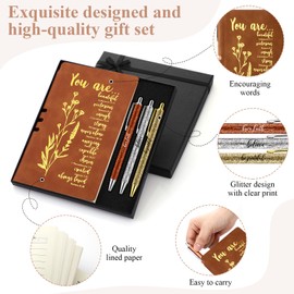 Affrolling 5 Pcs Christian Gifts for Men Women Church Religious Gifts A6 Bible Leather Notebook Pens with Box Prayer Journal Bible Study Supplies for Teacher Pastor's Wife Godmother(Brown)