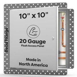 Best 10" x 10" Flush Metal Access Panel with Bead Flange, 20-Gauge Steel Access Door with Concealed Hinges, Drywall Panel for Ceilings & Walls, Screwdriver Cam Latch, White Polyester Coat, BA-DW-5040