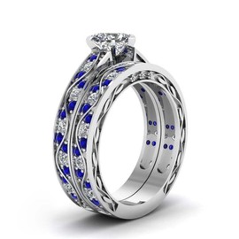 LOVERSRING - Juego de anillos de novia para parejas, para mujer, con relleno de oro blanco de 10 quilates, para hombre, carburo de tungsteno, anillo de compromiso, Piedra Cristal, Ágata
