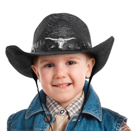 Straw Cowboy Hat for Kids Classic Western Cowgirl Straw Hat for Children, Black