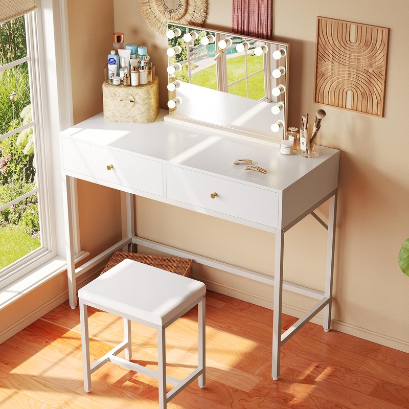 SUPERJARE 31.5" White Desk with 2 Drawers, Modern Makeup Vanity