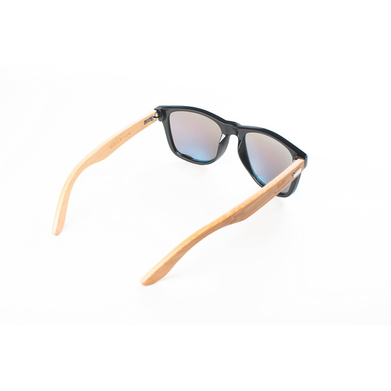 banblue Bamboo Sunglasses (Black, Teal Mirrored)