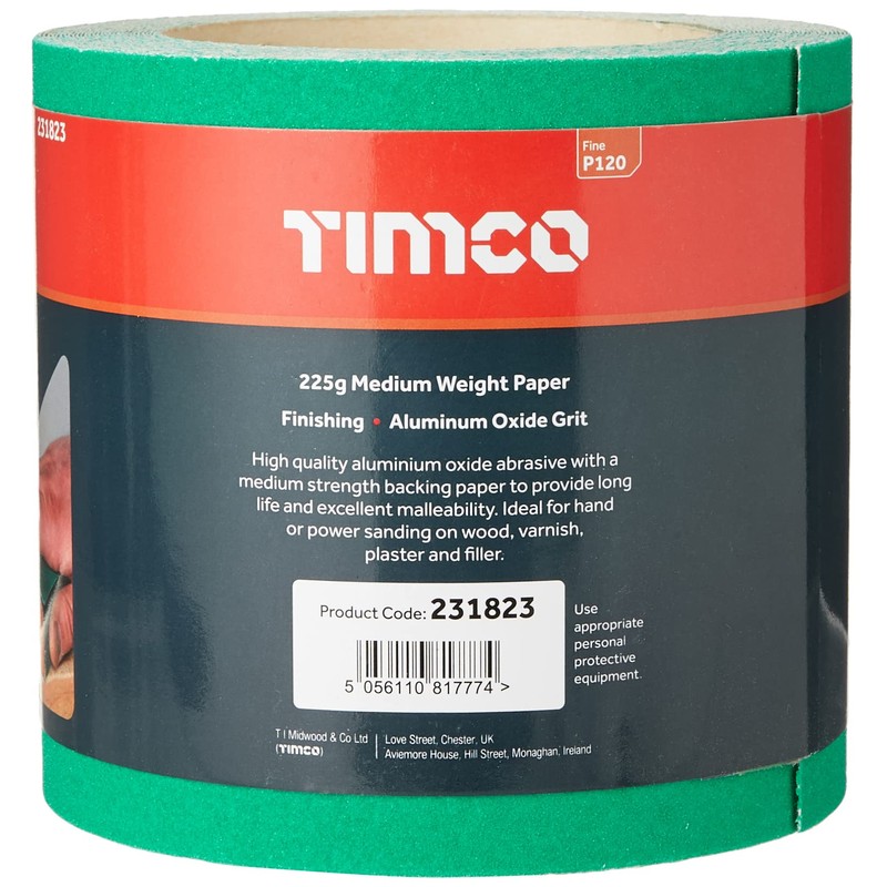 TIMCO Sandpaper Roll - 120 Grit - Green - 115mm