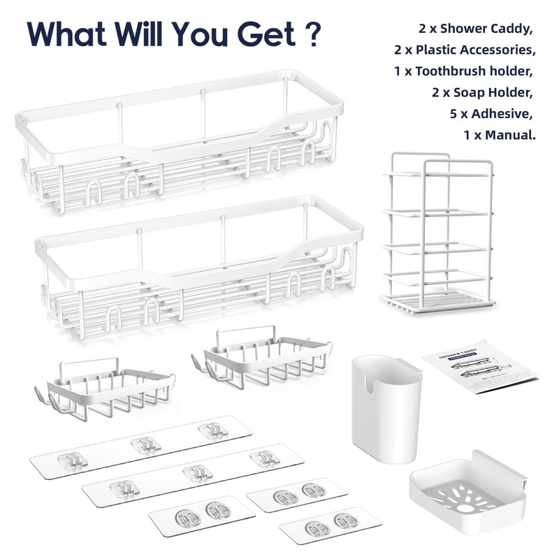 NESOMI Shower Caddy Adhesive Shower Organizer 7-Pack, Rustproof Stainless Steel