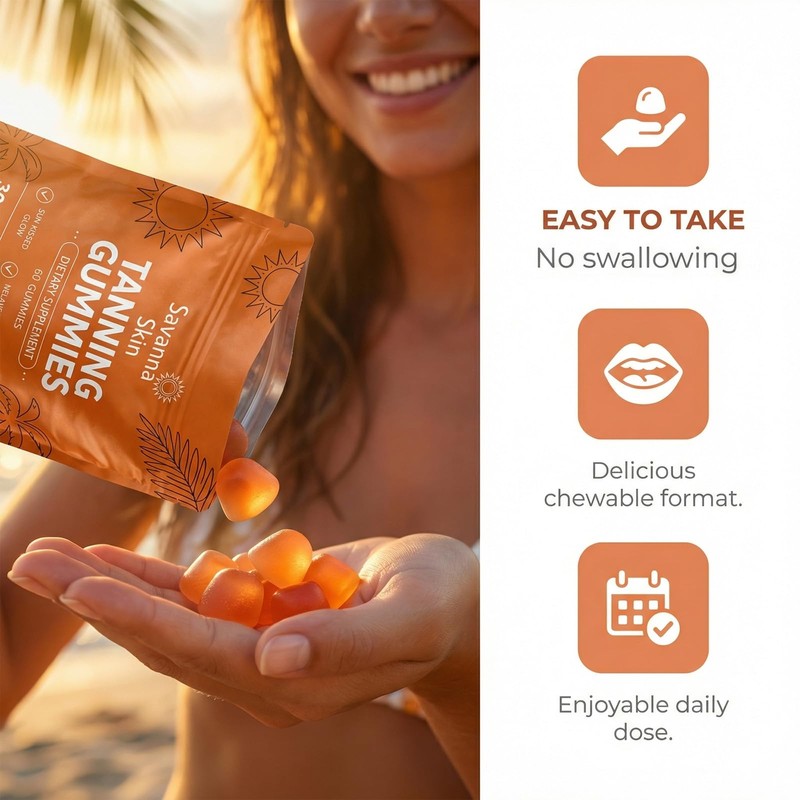 Savanna Skin Tanning Gummies, with Vitamin C & E, Astaxanthin,