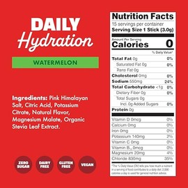 Waterboy Hidratacin diaria  Sobres de electrolitos en polvo de 1570 mg  Sin azcar, totalmente natural, sin gluten, cero caloras  15 sobres de bebida  