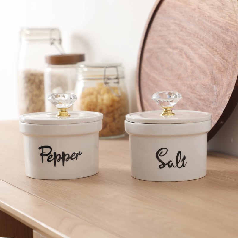 HAOTOP Salt and Pepper Bowls with Crystal Lid, 12.5 oz