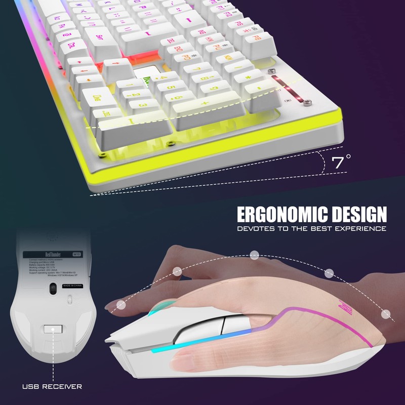 RedThunder K10 Wireless Gaming Keyboard and Mouse Combo, LED Backlit