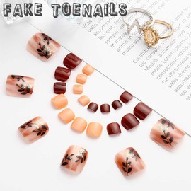 Outyua Short Press on Toenails Square False Toenail Glossy Cute Acrylic Fake Toe Nails Full Cover Artificial Feet Fake Toe nail for Women and Girls 24pc (Left)