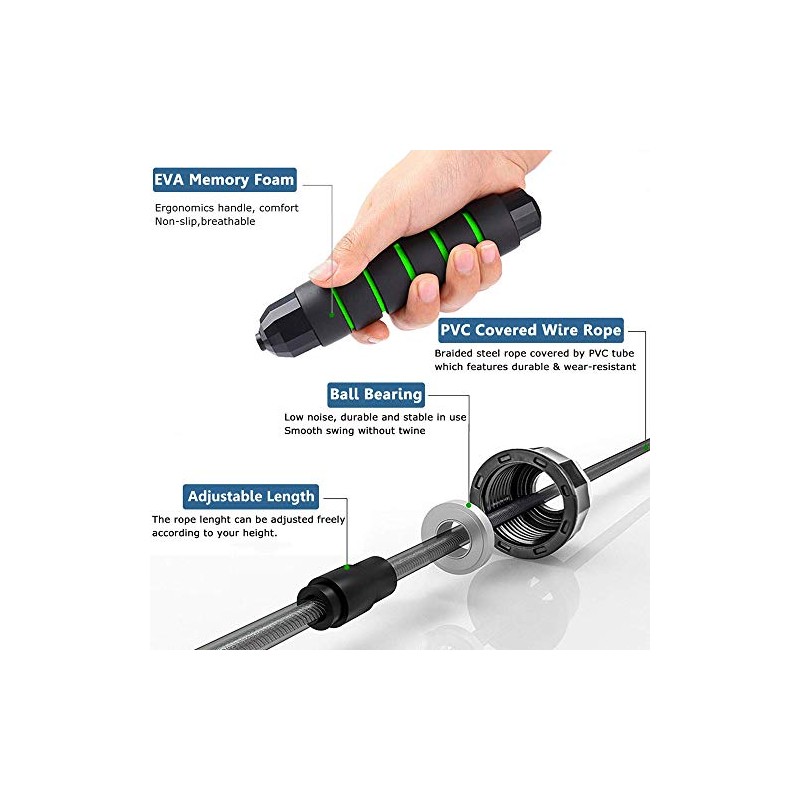 MyDear Cuerda para Saltar, Fácilmente Ajustable Manijas Cómodas, 300CM Cable,
