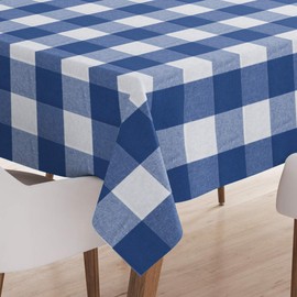 Encasa Homes Tablecloth for 6 ft Centre Dining Table - Buffalo Blue Checks, (140x180 cm) - Yarn Dyed Fabric, Mercerised, Washable, Rectangular for Home Hotel & Restaurant