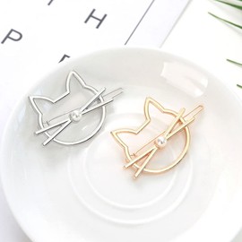 4pcs Golden Hair Clips for Women Metal Hair Clips for Women Girl Hair Pearl Cat Shaped Hair Barrettes Hair Clip for Women Cat Hair Clip Cat Nip Roller Gold and Silver Miss Bangs