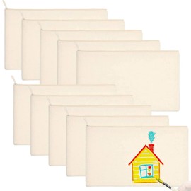 DIY Blank Fabric Bag, Pack of 10 Fabric Pencil Case Cosmetic Bag with Zip Pencil Case 21 x 12 cm, White, DIY