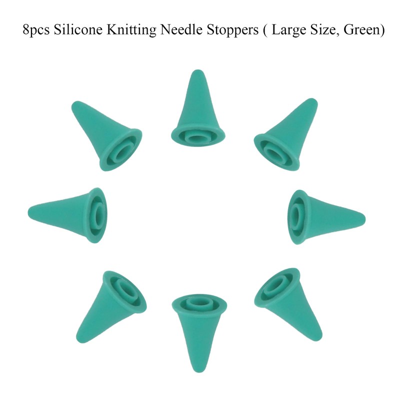 8pcs Knitting Needle Stoppers, Green Large Silicone Knitting Needle Point