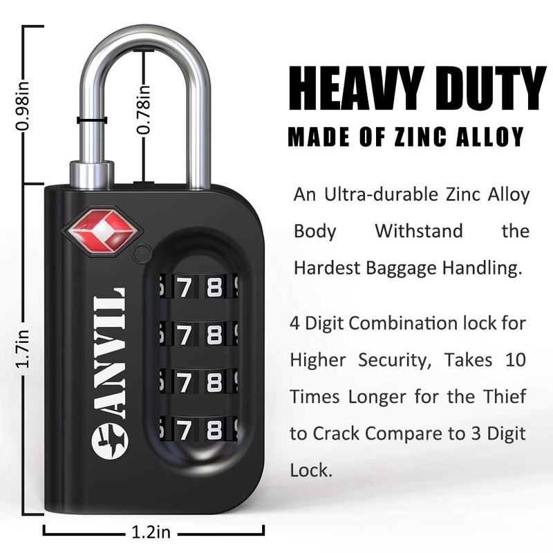 ANVIL TSA Approved Luggage Lock - 4 Digit Combination, 10,000