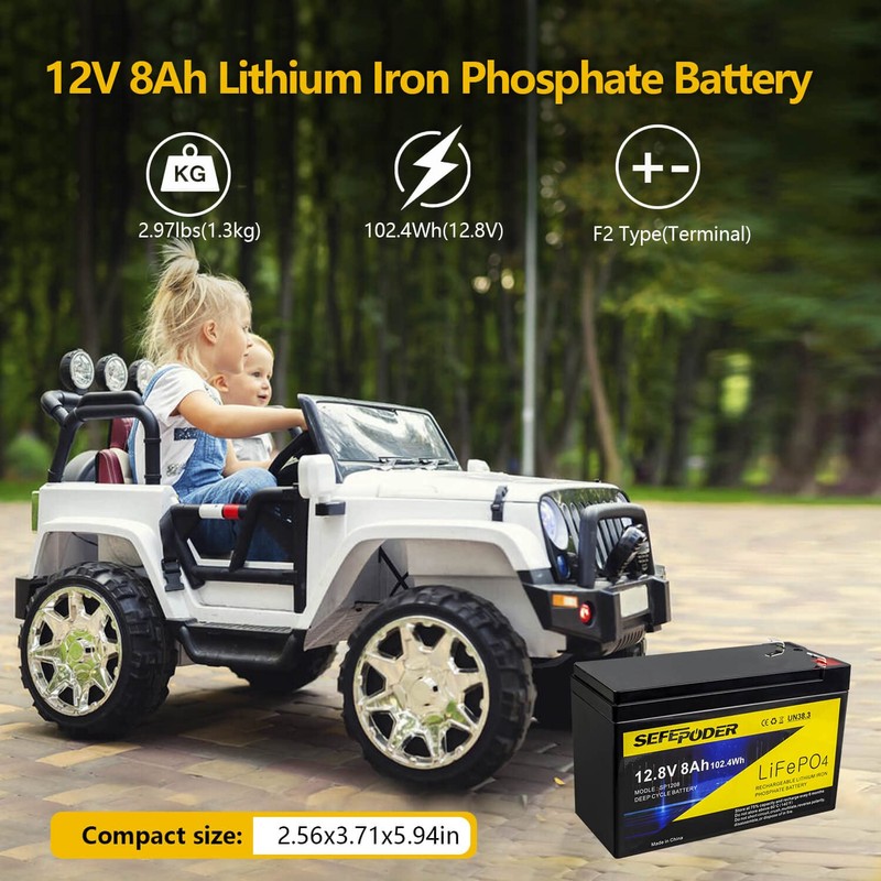 SEFEPODER 12V 8Ah LiFePO4 Lithium Deep Cycle Battery, 2000+ Cycles